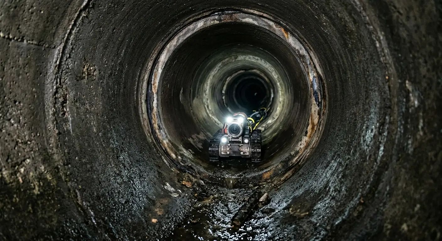 Robotic sewer camera inspecting pipe interior for Sewer Line Cleaning in Caldwell